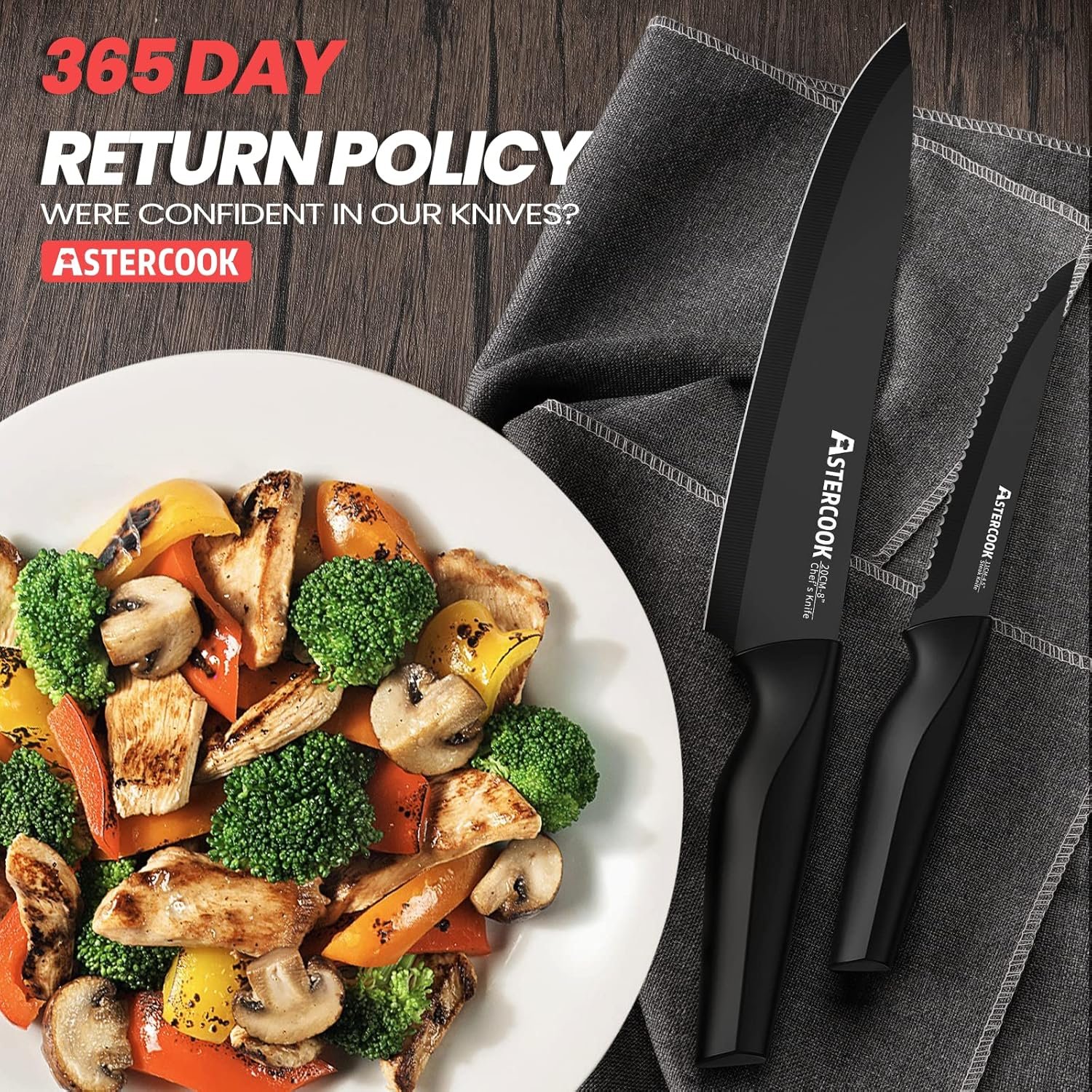 Knife set on wooden board